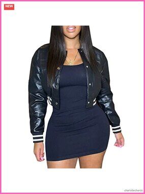 Faux Leather Varsity Jacket Cropped Baseball Bomber